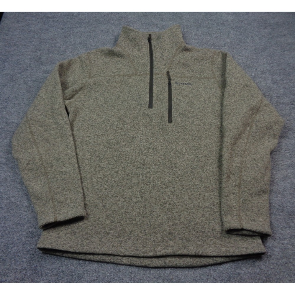 Simms Rivershed Sweater Mens Medium Gray 1/4 Zip Pullover Fleece Fishing